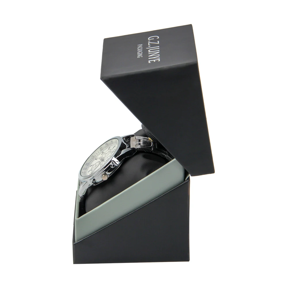 Cardboard black watch packaging box custom reasonable price luxury rigid square watch gift box with lid