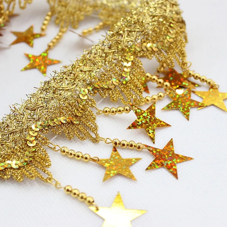 DIY turkish accessories 40mm gold silver braided sequined five-pointed star  tassel lace trimming lace fabric