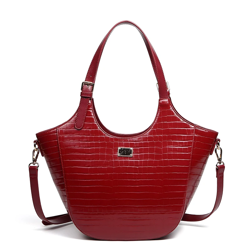 Wholesale Customizable Eco Heavy Duty Red PU Leather Extra Large Shopping Tote Bag Fashionable Lady Style with Custom Logo