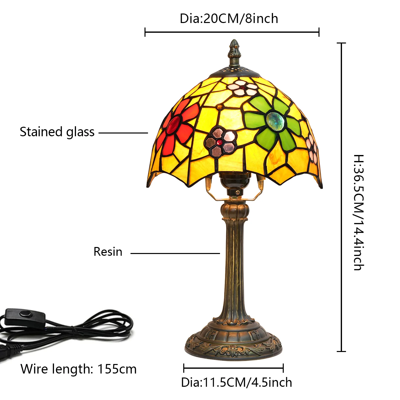 European Tiffany Stained Glass Decor Lamp American Pastoral Cherry Blossom Design Warm LED Lighting Bedroom Bedside Indoor Use