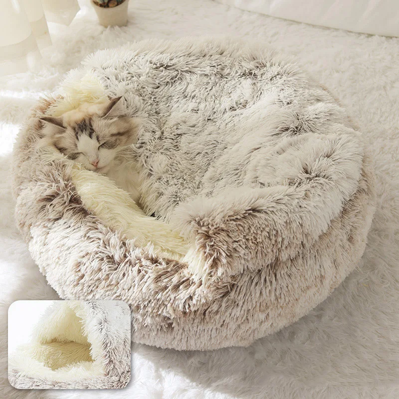 Hoopet Nieuwe Stijl Hond Kat Bed Ronde Pluche Cat Warm Bed House Voor Kleine Honden voor Katten Nest 2 In 1 Pet Bed