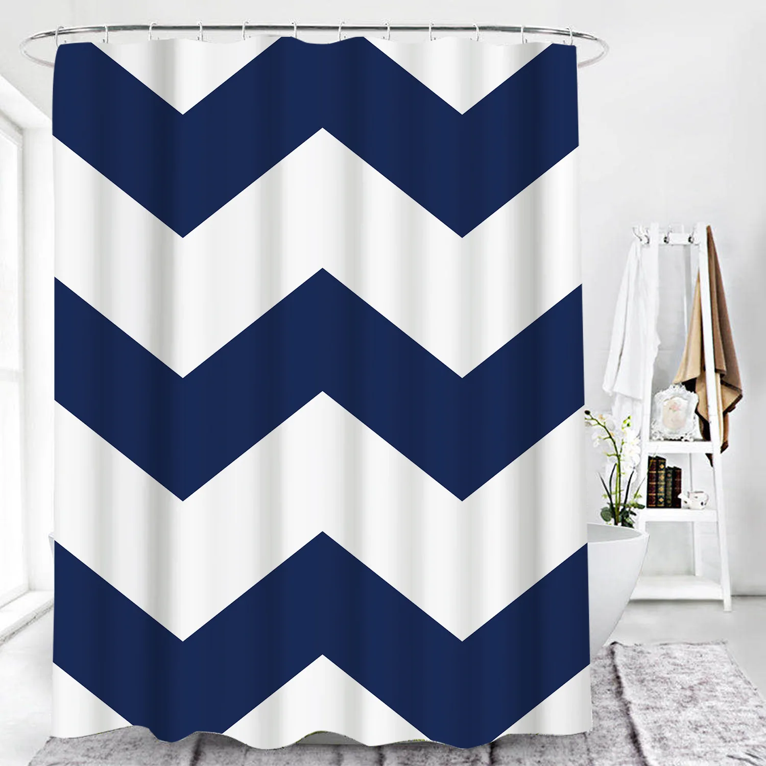 Waterproof Shower Curtain Bathroom Line Grid Perforation Free Bathroom Partition Curtain Shower Waterproof Curtain