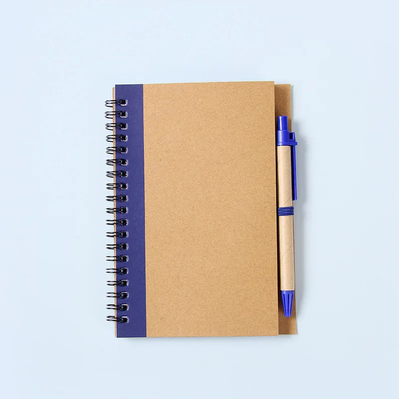 Custom Logo Advertising Color Matching Student Coil Notepad Kraft Notebook with Pen
