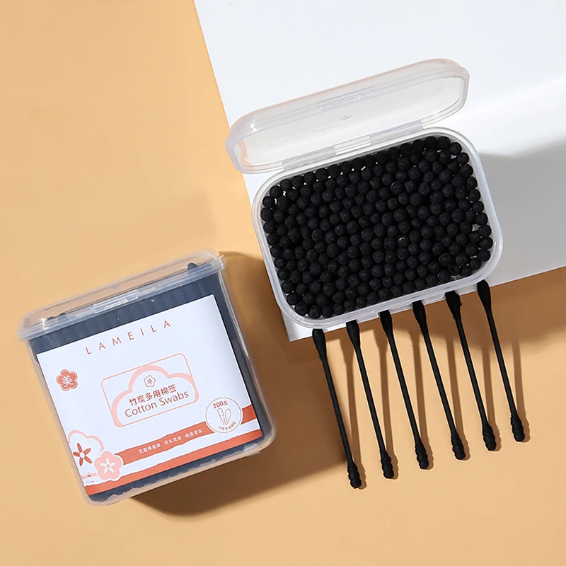 Lameila 200 шт., черные бамбуковые ватные палочки, угольные Экологически Чистые Бумажные палочки, нетканые ватные палочки для ухода за ушами, хлопковые палочки A653