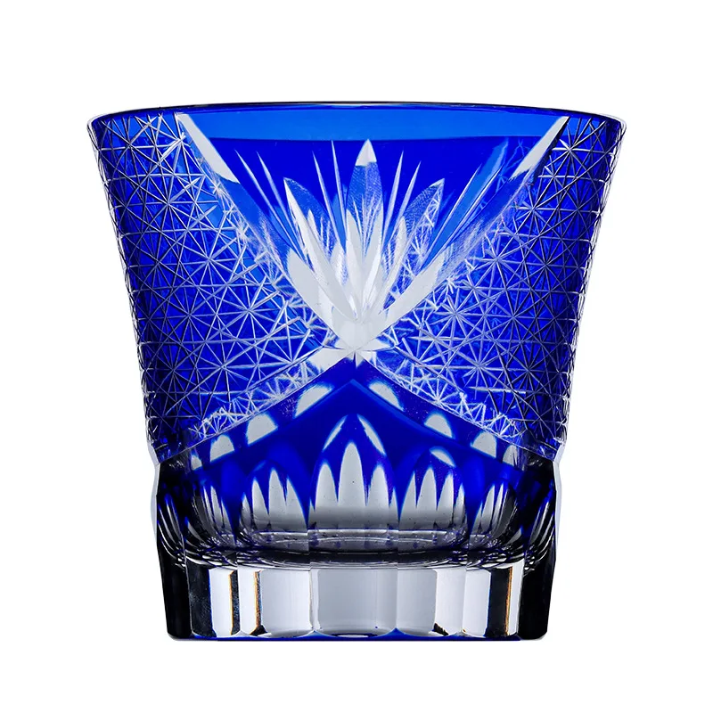 Hand Cut Colored Glasses Sake Glass Cup Embossed Handcraft Japanese Carving Whisky Set Shot Wine Double Wall Goblet Edo Kiriko