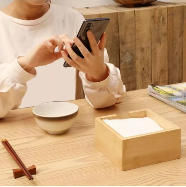 Eco Friendly Bamboo Solid Napkin Box Paper holder Custom Tissue Storage Container Home living Bath room Natural Square Shape use