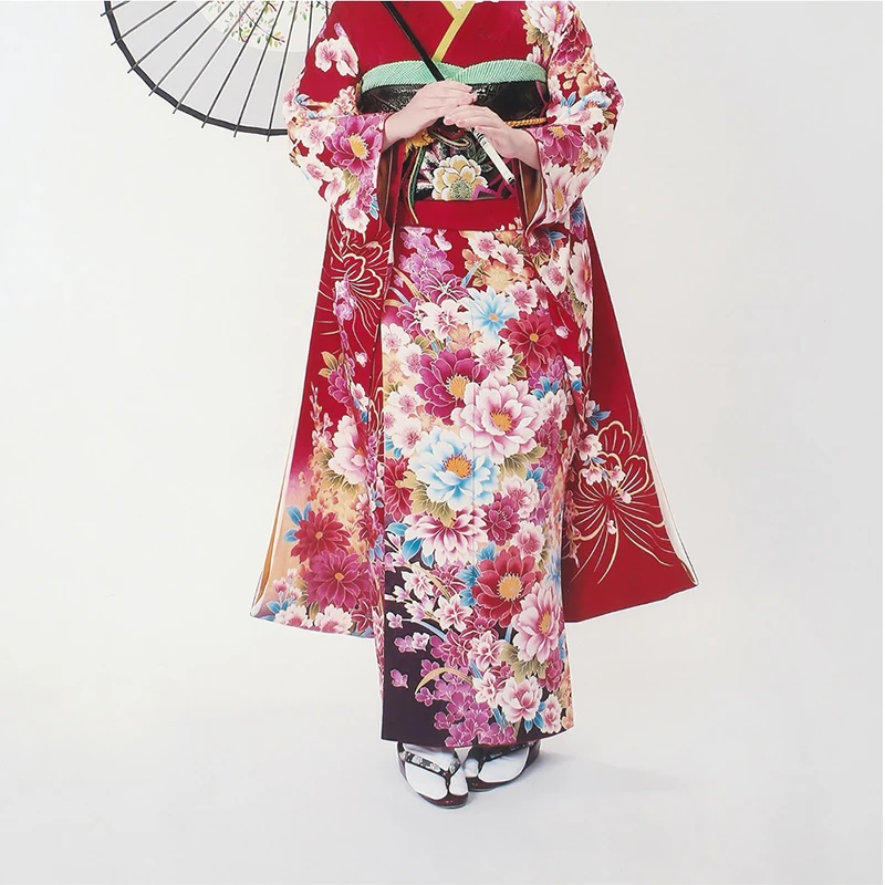 
Japanese age ceremony recital long sleeved women kimono robe 