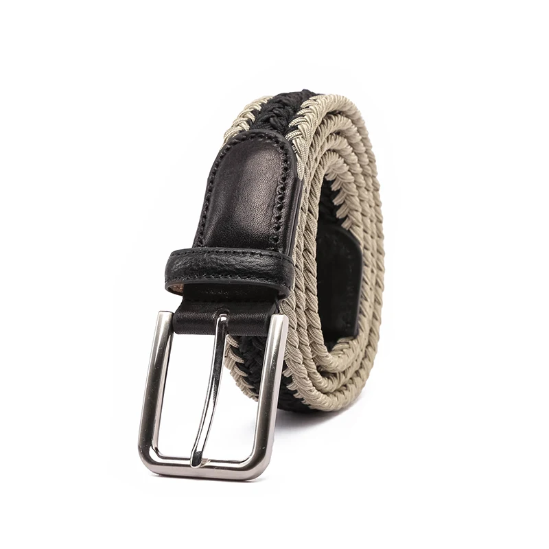 Support custom leather blue white red woven cotton polish leather belt coat needle buckle elastic slim fit belt mens