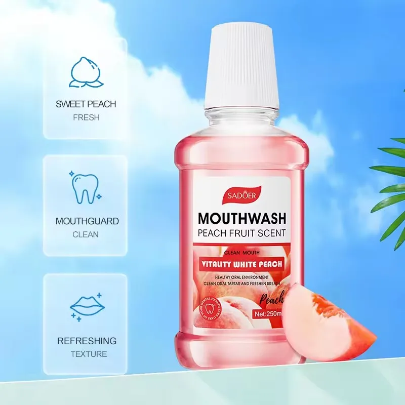 OEM SADOER private label peach lemon mint organic natural whitening teeth cool oral care deep clean mouthwash