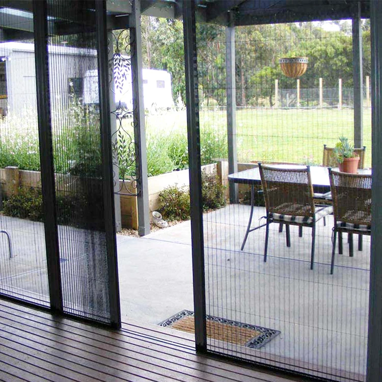 Trackless screen door with aluminum frame and pleated mesh for insect screen