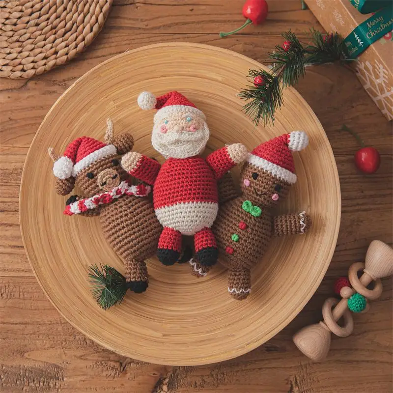 YT BABY Merry Christmas  pattern wooden rattle beech baby Doll