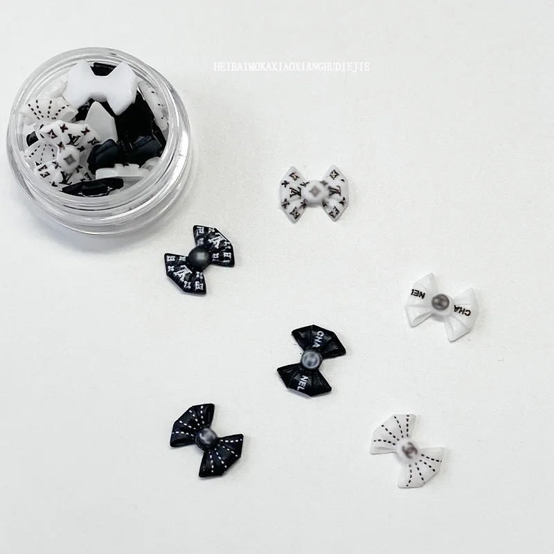Resin Nail Accessories Black White Mocha French Nail Jewelry Decoration CC Bow Nail Charms Big Brand