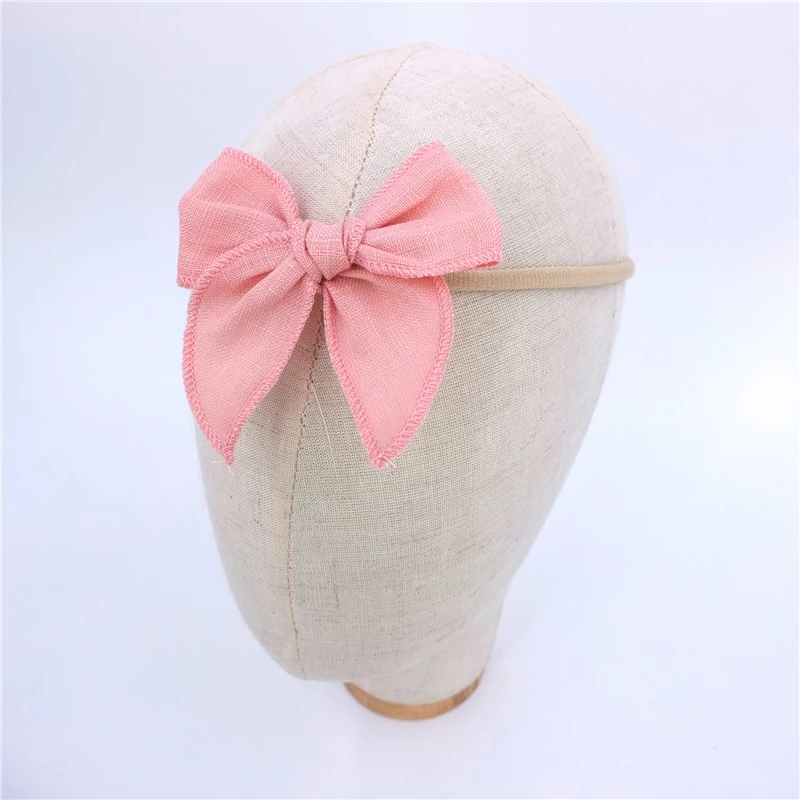 Small Fable Bow with Nylon Headband Hairbands for Toddler Baby Girls Linen Bow Headbands Newborn Kids Hair Bands Accessories