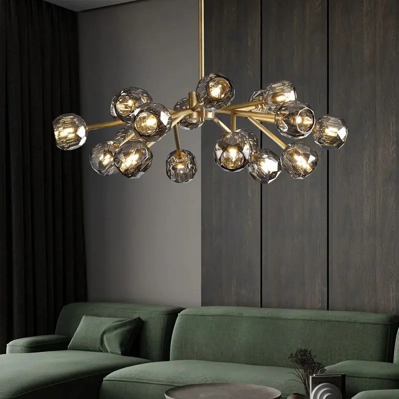 Dining Living Room Copper K9 black LED Crystal Ball Decorative boule smoke glass oval Ceiling Pendant Light Chandelier