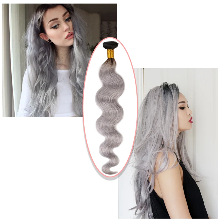 
Black Grey Hair Weave Two Tone Ombre 1b/ Gray Brazilian Human Hair Weave 