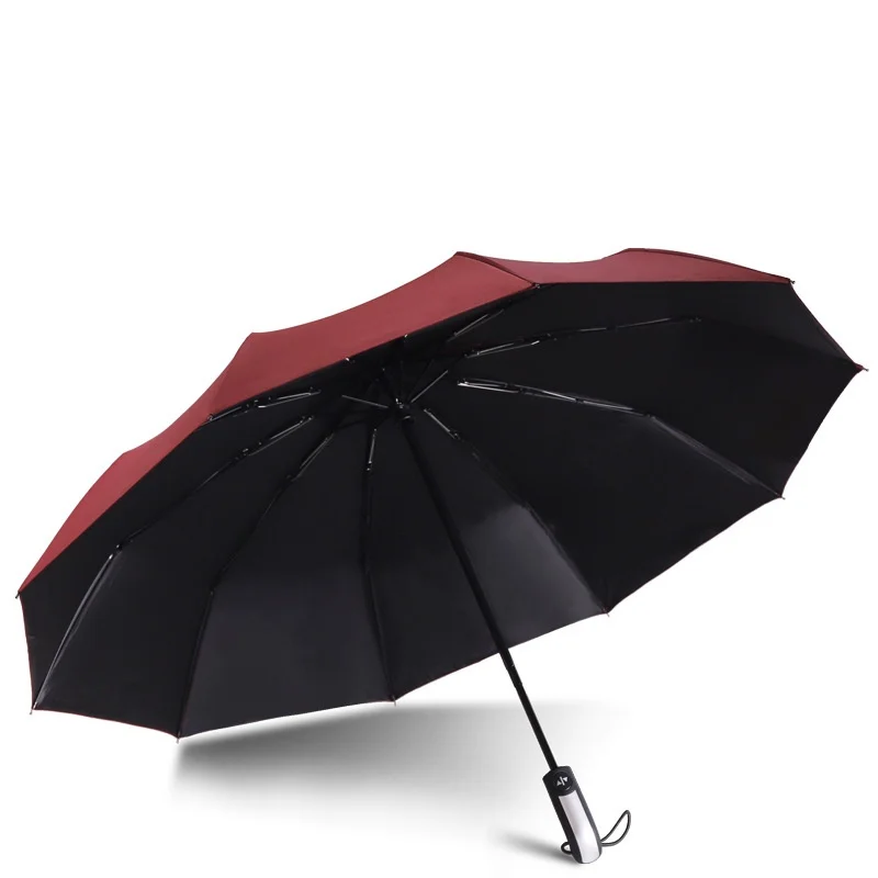 Automatic Open Close Three Folding Umbrellas Black Coated Umbrella 10 Bones Wholesale Fashion Advertising Parasol
