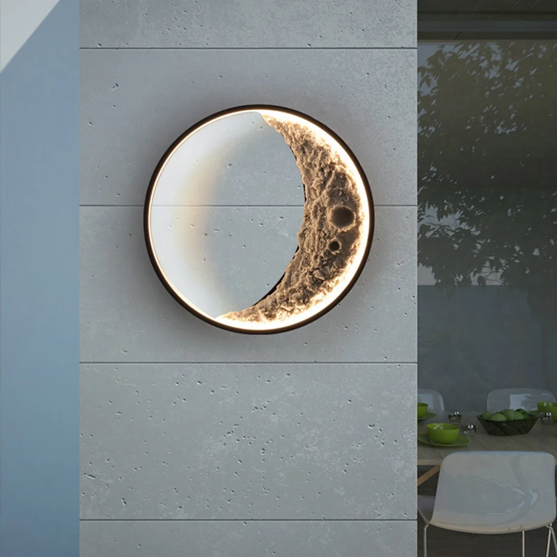 Modern High Quality Aluminum Resin Decorative Round Waterproof Moon Wall Light For Background