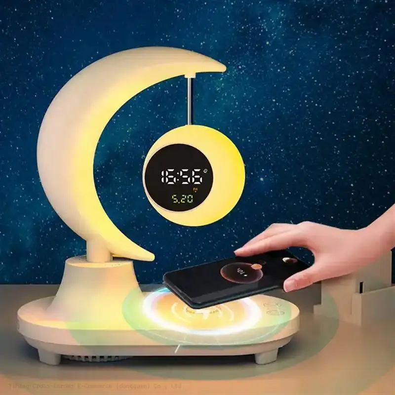 Hot Sale 2023hot Sell 3 in 1 Phone Wireless Charger Stereo BT Loudspeaker Wireless Speaker with Led Bedside Light
