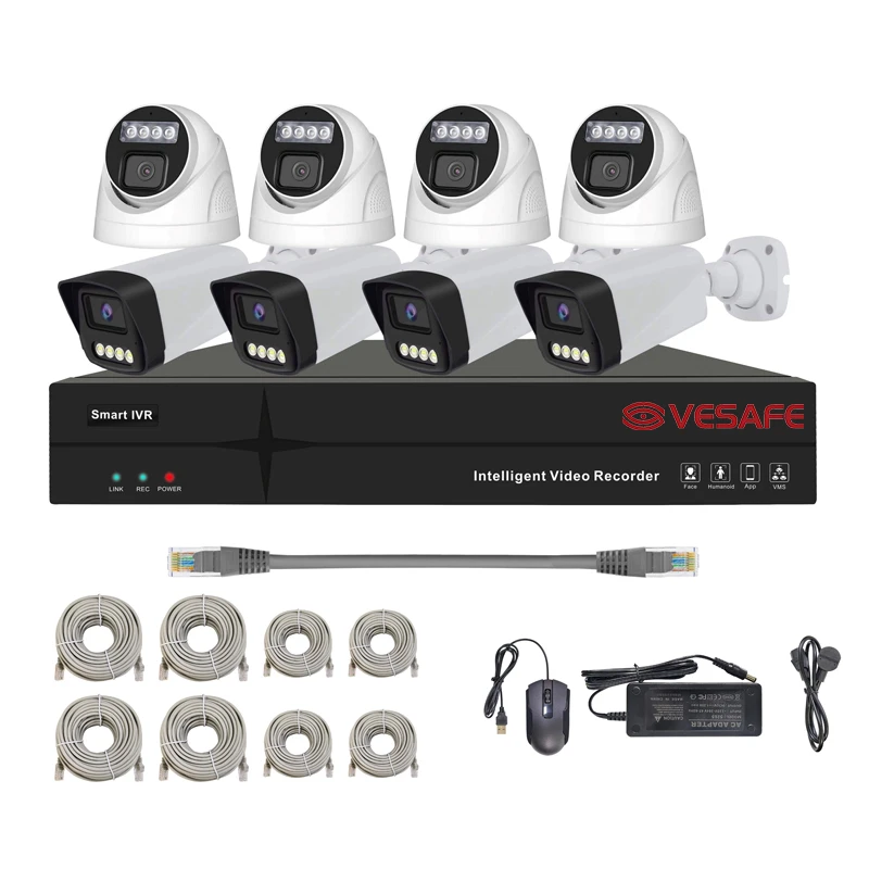 VESAFE Outdoor Cctv Poe 2k Surveillance Ai Kit Nvr Two Way Audio Home Security Camera System Wireless Night Vision IP Camera