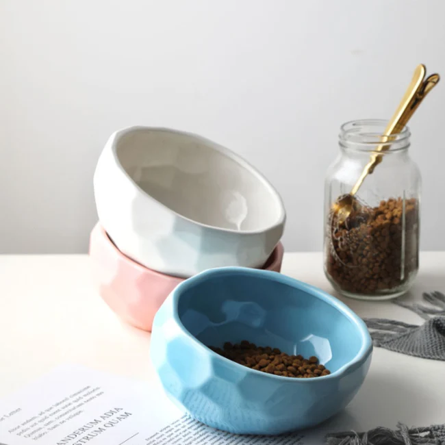 Wholesale Multi-Color Ceramic Diamond Pet Bowls Bright Glazed Easy Clean For Feeder Cats And Dogs