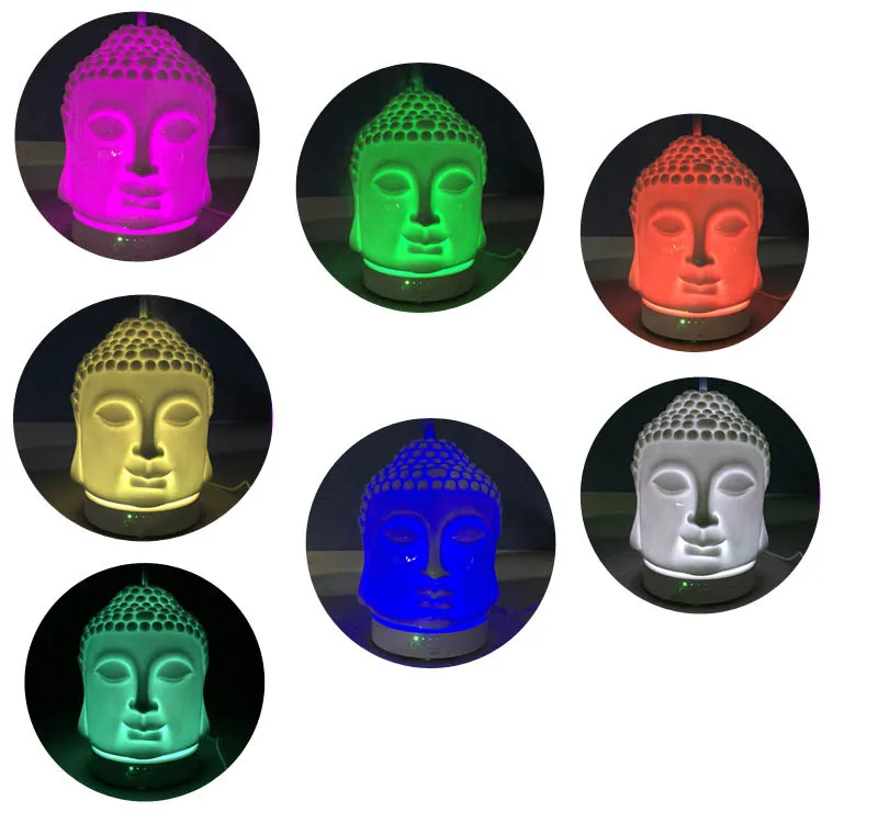 Bedroom Decor Gift Essential Oil Diffuser Ceramic Buddha Head Diffusers Yoga Spa Home Ultrasonic Aroma Humidifier Warm Light