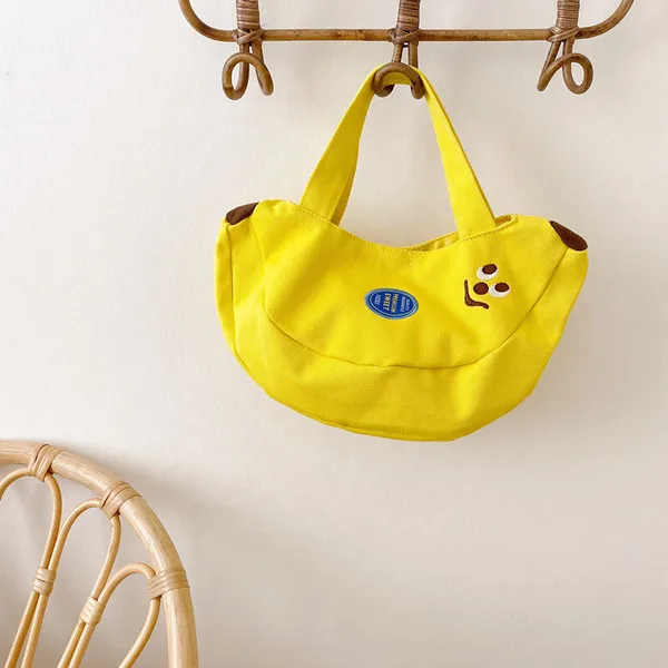 YIMYIK China Manufacture Cartoon Kids Shoulder Tote Bag Fruit Banana Canvas Embroidered Bags
