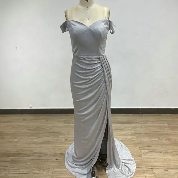 2023 Modest On Off Shoulder Split Corset Prom Dress Strapless A Line Floor Length Satin Gown Long Dresses Wholesale Plus Size