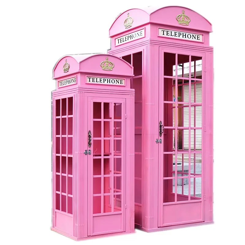 Hot sale ornament British Style Pink London Telephone Booth London Telephone Booth model for outdoor decoration