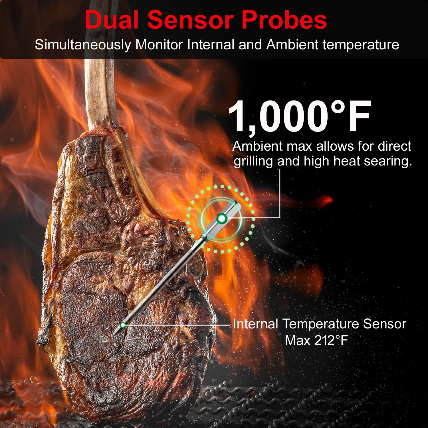 Smart Wireless Digital Food Thermometer for Kitchen Use Remote Monitoring BBQ Grill Oven Smoker Air Fryer Cooking Temperature