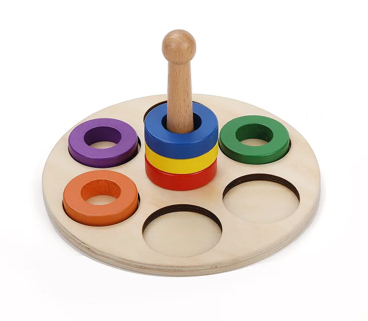 LeaderJoy Early Educational Wooden Shape Puzzle Montessori Toys Kids Ring Stacker Toy montessori stacking toys