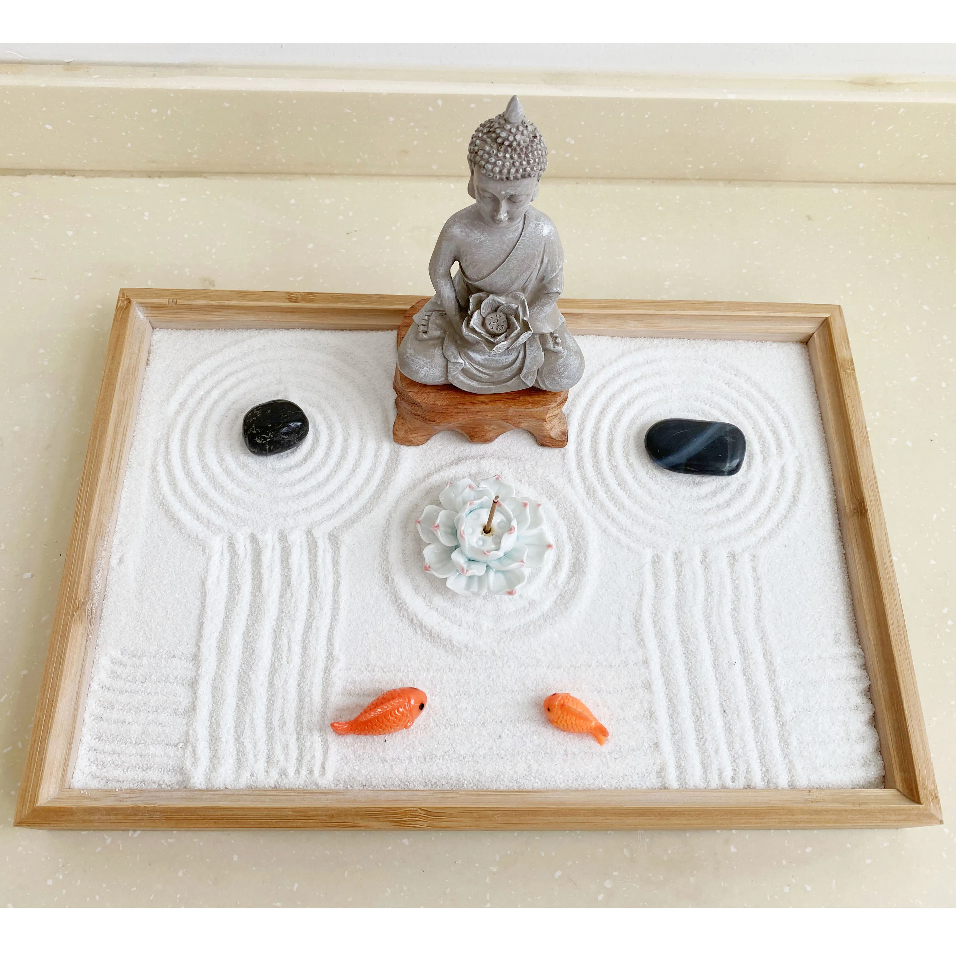 Hot Sale Zen Garden accessories Zen Tray With Buddha Tool Set Zen Garden Kit