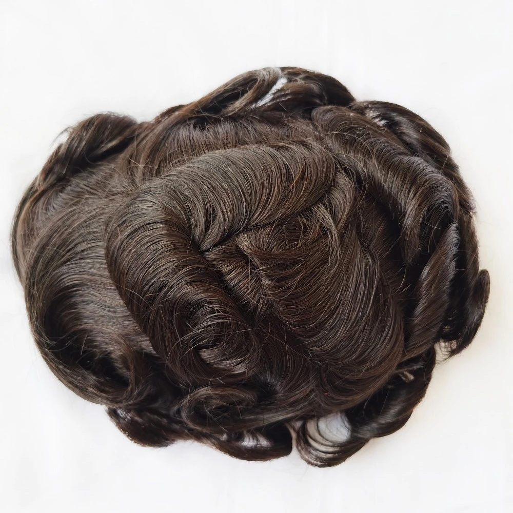 Q6 Wholesale Bleached Knot Natural Hairline Thicker Density Human Real Hair Replacement System Piece Full Swiss Lace Men Toupee