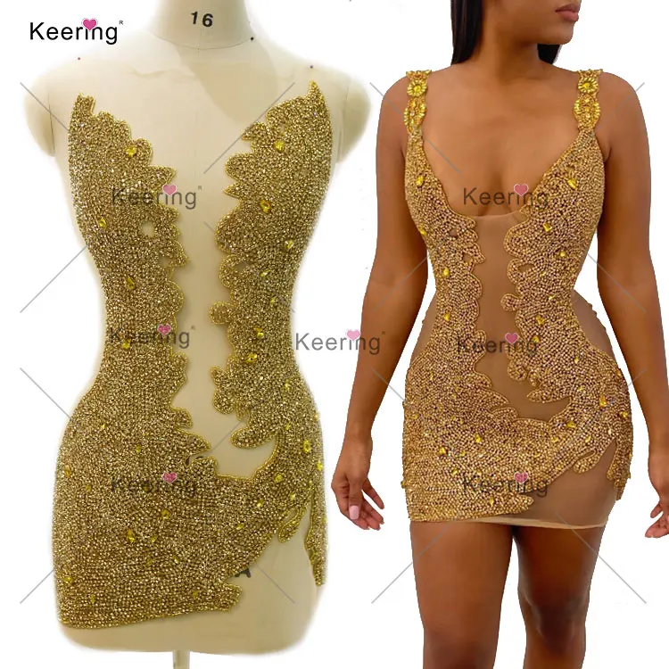 WDP-425 Keering Top-Ranking Embroidery Patch Fashion Designer Rhinestone Bodice Crystal Applique For fancy dress