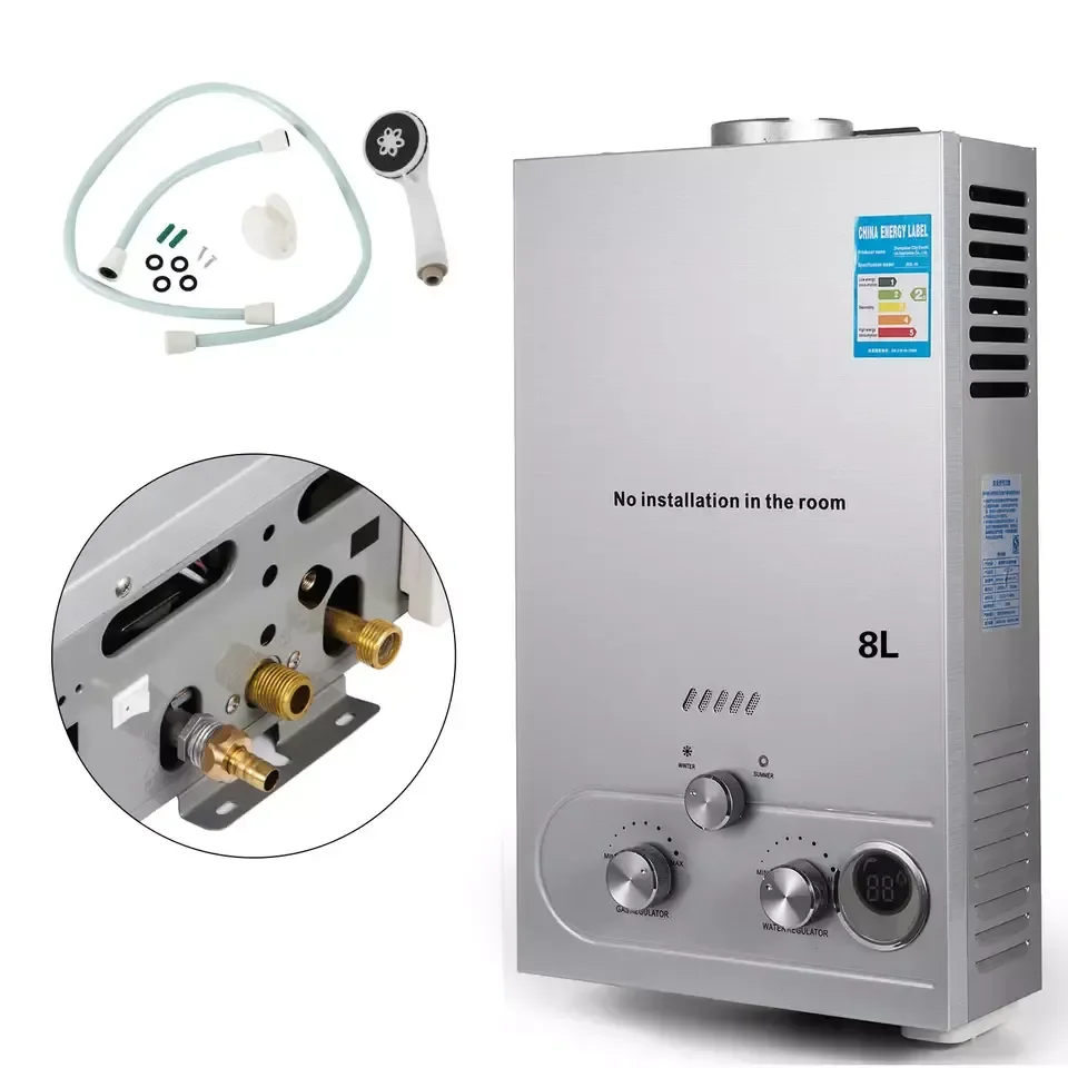 16L Wall-Mounted Stainless Steel Gas Water Heater Flue-Type Burner for Caravan Household Hotel Use