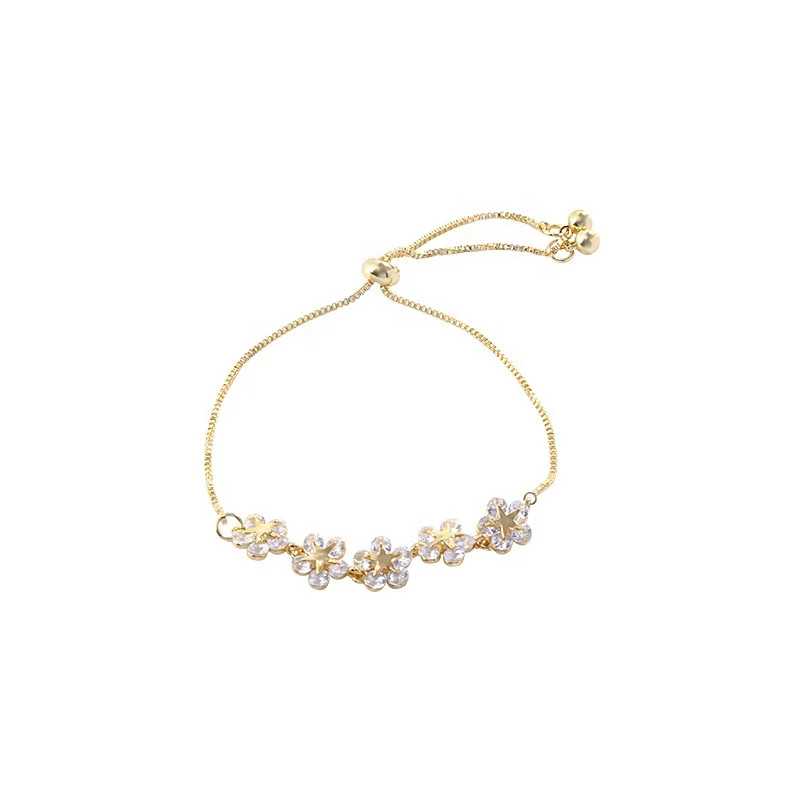 Fashion Gold Cherry Blossom Bracelet Colorful Diamond Pentagram Bracelet for Women Birthday Party Graduation Prom Jewelry Gift