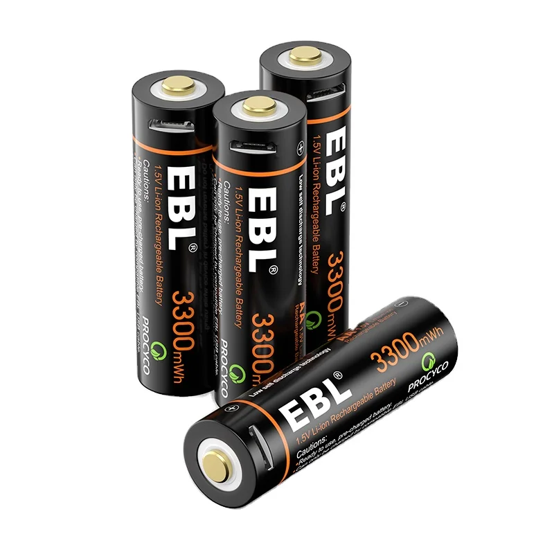 4 Pack Quick Charging EBL USB Rechargeable AA Batteries 1.5V Lithium Batteries AA 3300mWh With Micro USB Cable