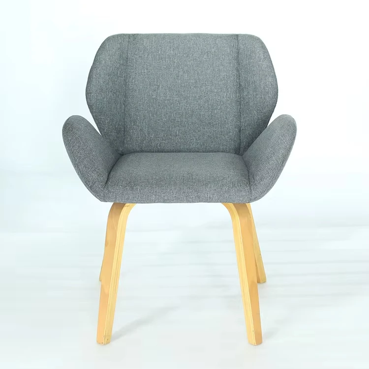 Cheap Wholesale Residential Furniture Fabric Cushion Solid Grey Wood Legs Dining Chair