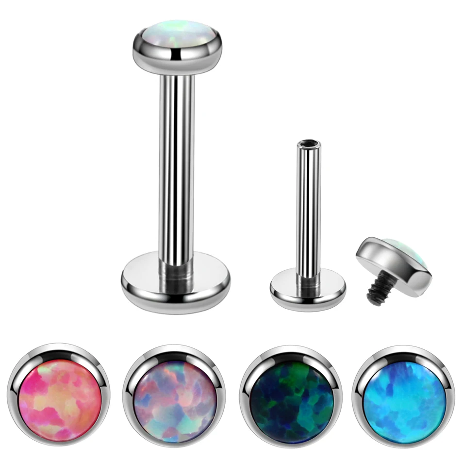 Titanium Internally Thread Opal Stone Ear Helix Tragus Barbell Piercing Opal Labret Stud Lip Rings Sexy Jewelry 16G
