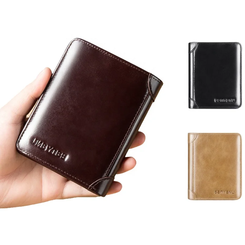 Shopify Oil Wax Wallet RFID Blocking Trifold Bifold Genuine Leather Wallet Credit Card Holder Men Wallet