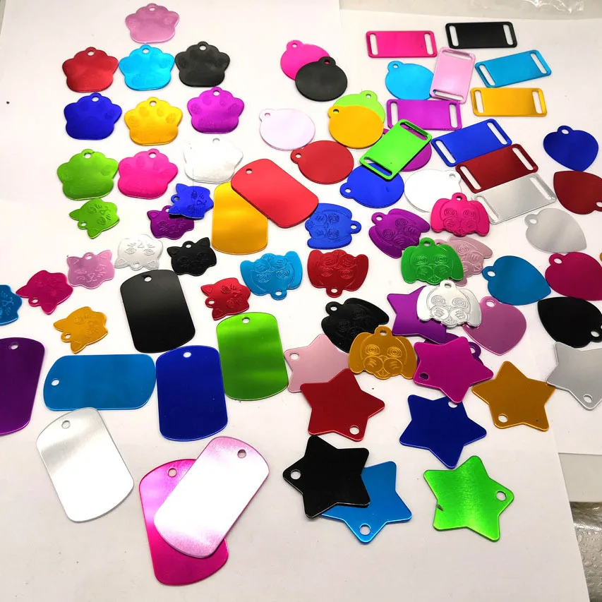 Stocked customized logo acceptable pet dog aluminium metal round circle hang tag