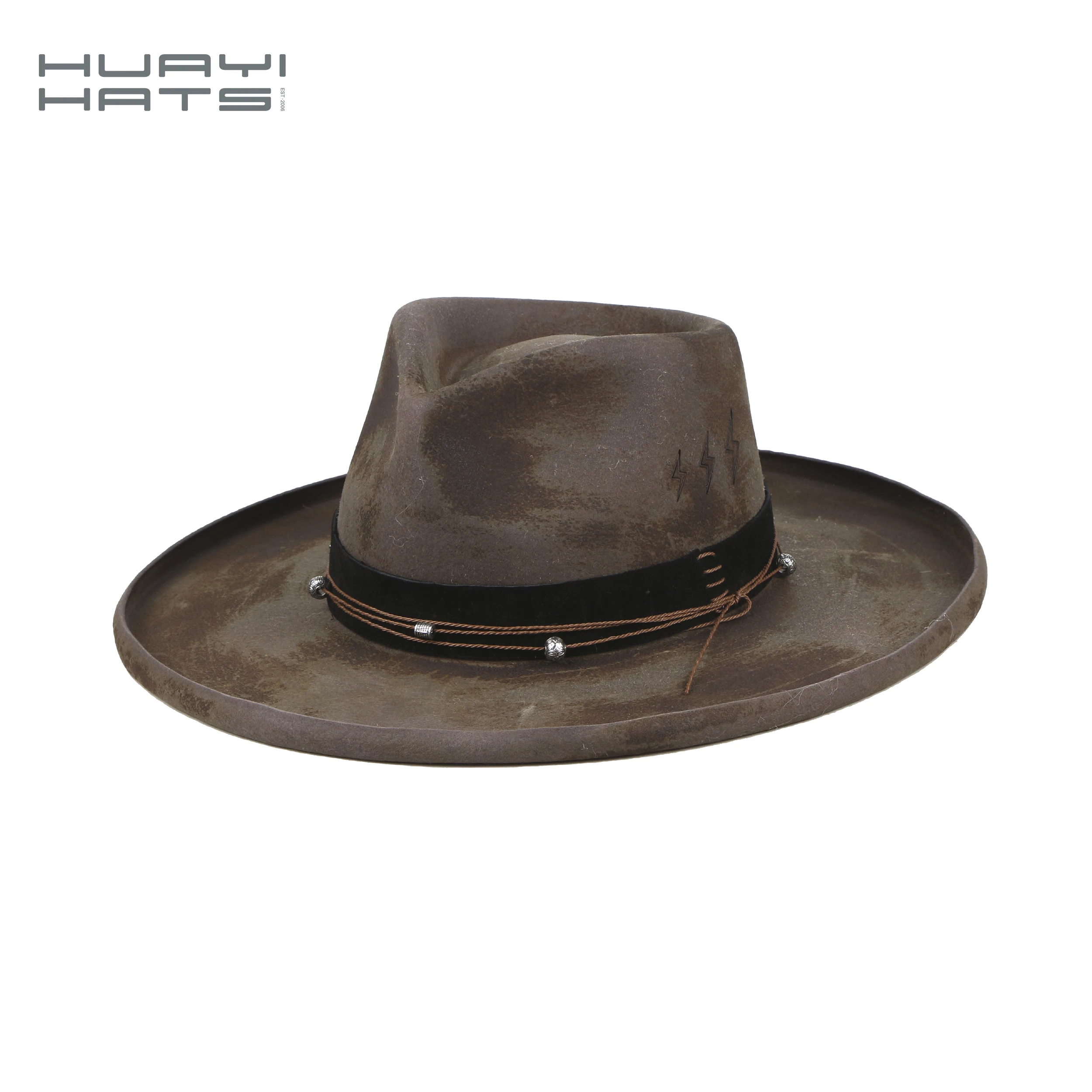 HUAYI мужская фетровая Федора из шерсти Индианы Джонс на заказ, шляпа с ремешком, аксессуар, шляпа с широкими полями