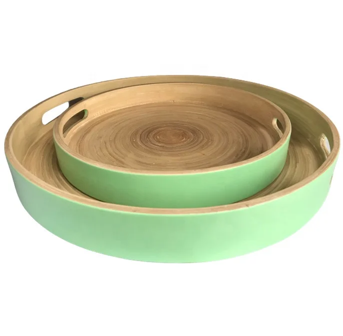 Wood tea trays ecofriendly rattan serving tray new arrival