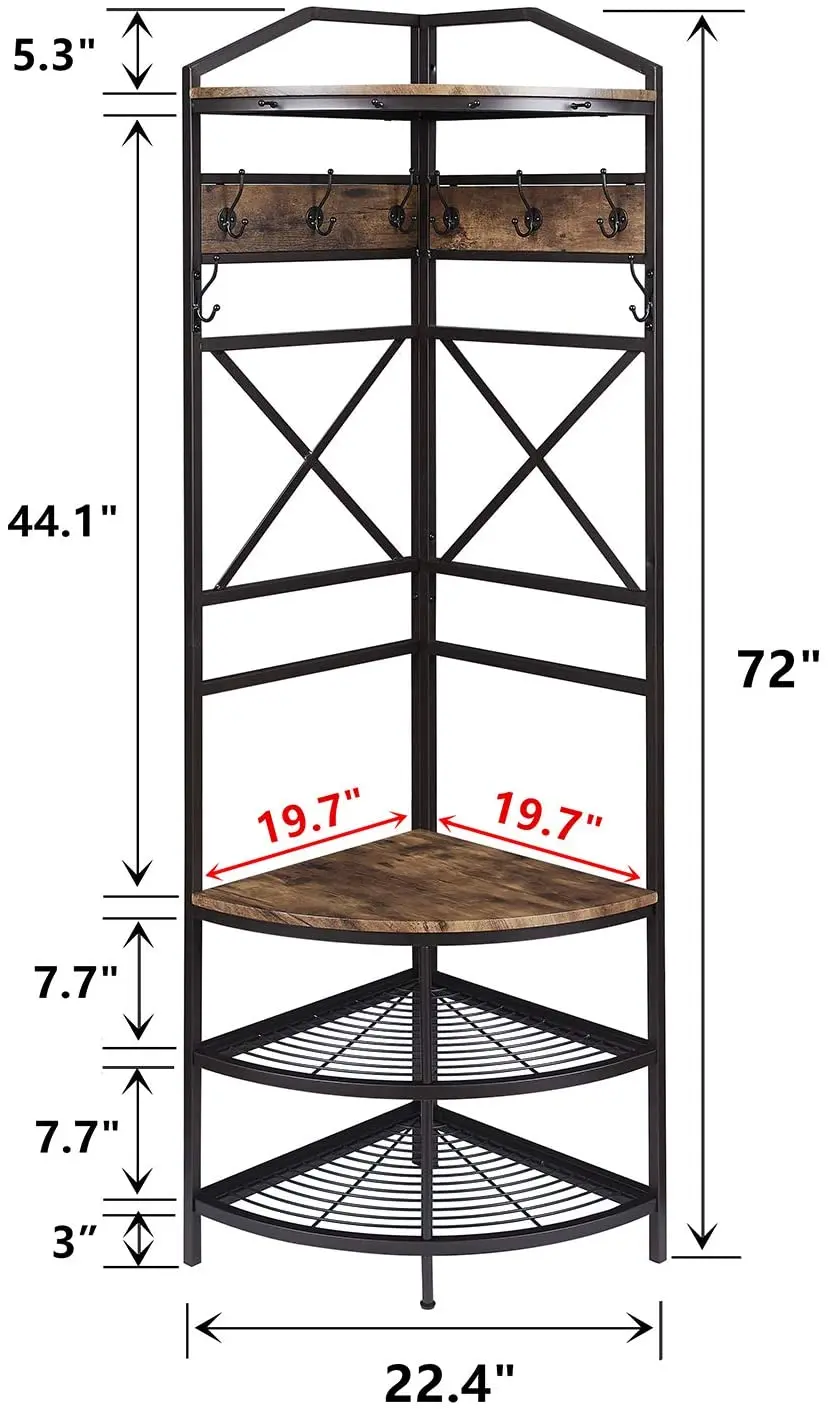 Винтажное Угловое дерево с скамейкой для обуви, вешалка для пальто с 6 двойными крючками, коричневая ретро