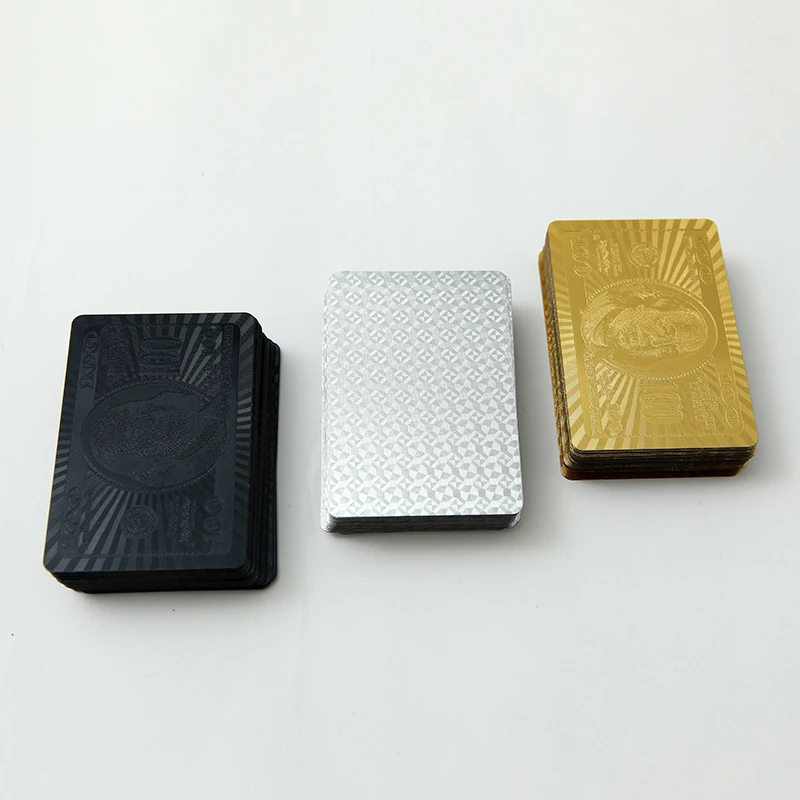 Wholesale Good Quality Plastic Playing Cards Poker Waterproof Black Gold Foil Playing Cards with Custom Case