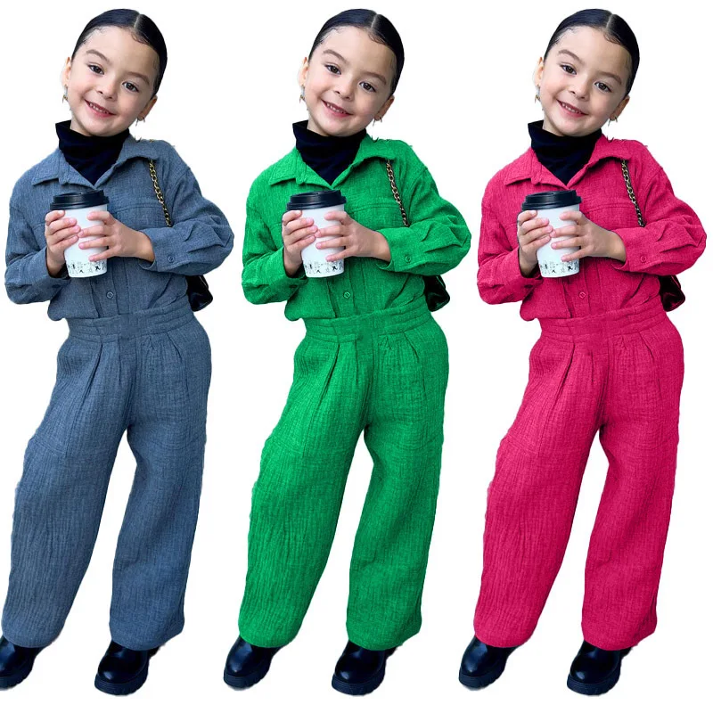 Trendy fashion kids clothing Korean casual long sleeve shirts suits boutique toddler girls clothes solid fall outfits