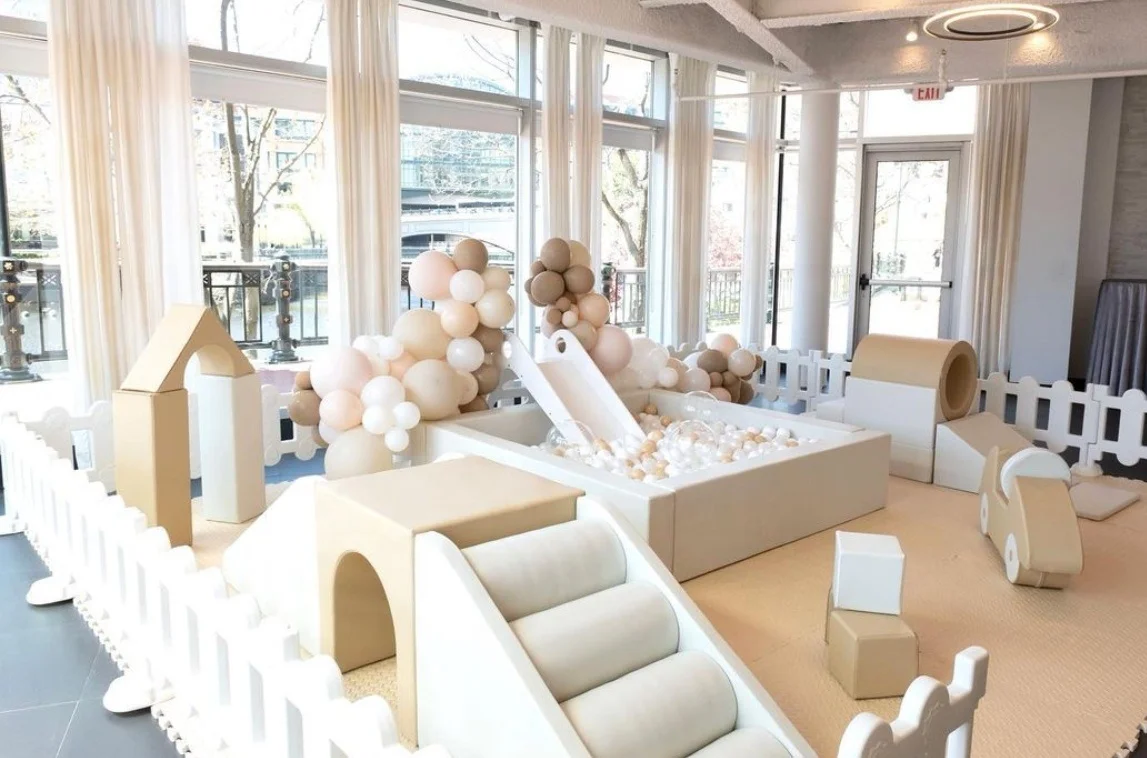 Soft play equipment set neutral color pink soft play equipment kids soft play package