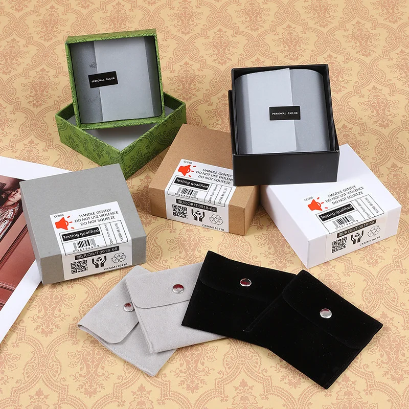 Print Logo Jewellery Package Microfiber Snap Button Pouch Bags Jewelry Earrings Necklace Pouch Gift Bag With Insert Pad/Card