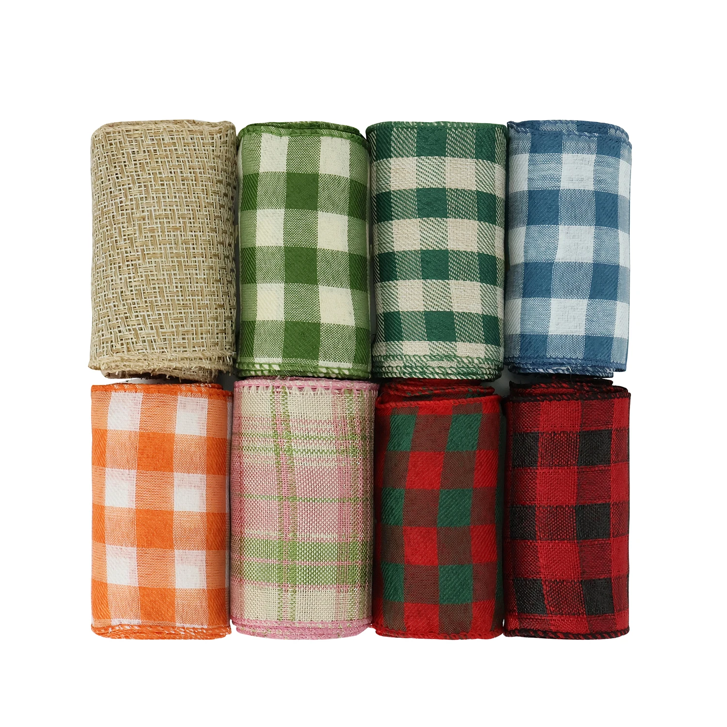 Custom Print Cheap Box Packing Buffalo Plaid Linen Tartan Wrapping Wire Ribbon For Fall Christmas Decoration