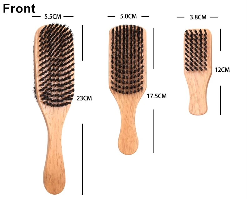  Private Label Wooden Long Handle Nylon Boar Bristle Double Side Mens Beard Brush Comb Anti Static Square