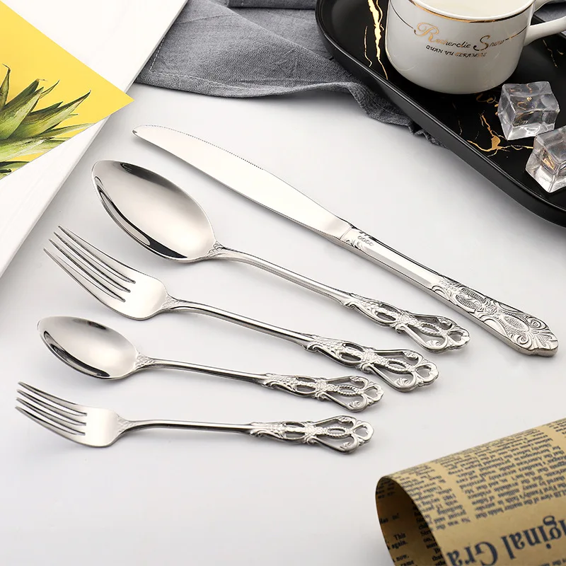 Knife Spoon Fork Set Court style high end luxury handle wedding stainless steel Wedding Flatware set